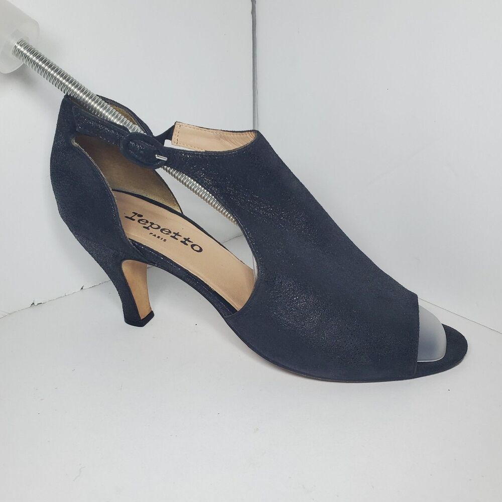 Rare Repetto Paris Womens Sz EU40 Black Open Toe High Heel Shoes Ankle Strap